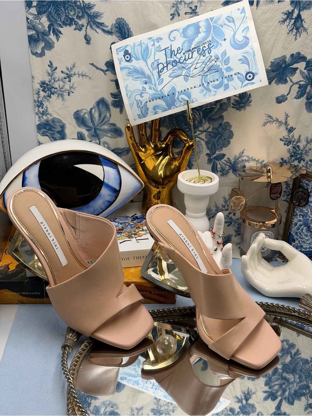 🆕 GIANNI BINI 🧿 NWOB Paityn Leather Architectural Pearl Wedge, Nude - Sz 7 - Picture 4 of 15